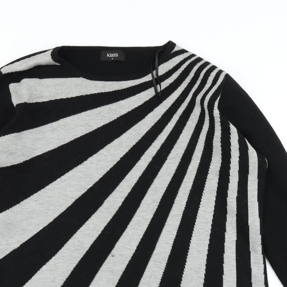Klass Womens Black Striped Knit Pullover Jumper Size XL