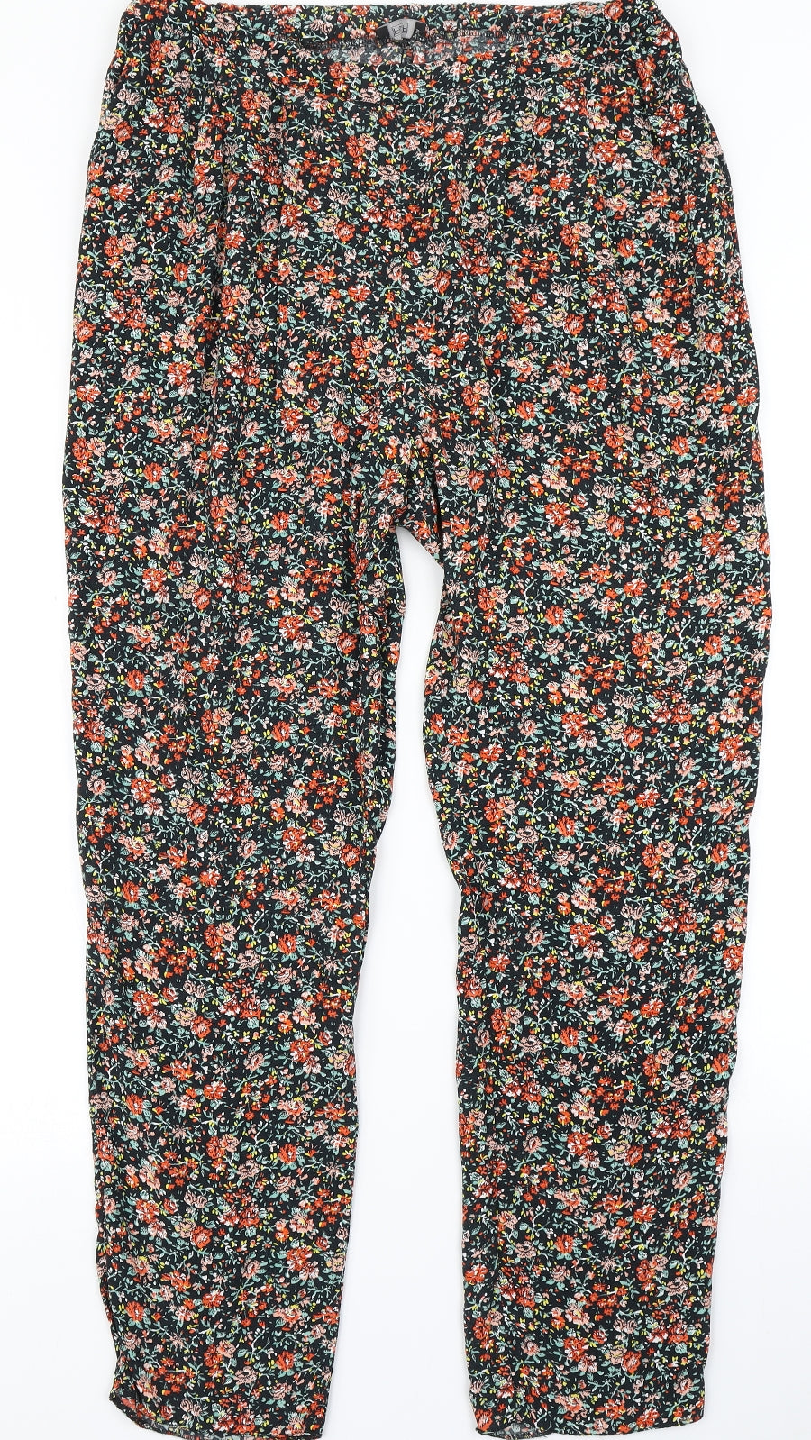 F&F Womens Black Floral  Harem Trousers Size 14 L26 in