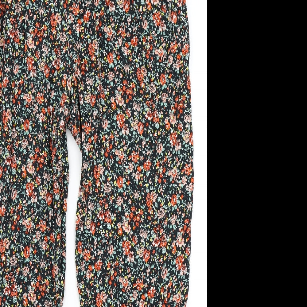 F&F Womens Black Floral  Harem Trousers Size 14 L26 in