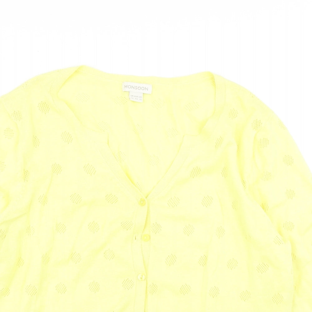Monsoon Womens Yellow  Knit Cardigan Jumper Size 16