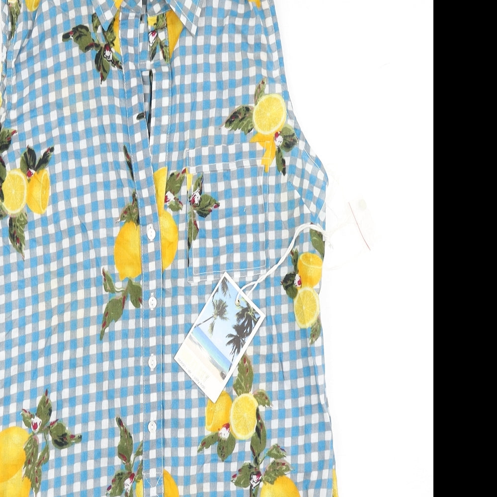 Violet Sky Womens Blue Check  A-Line  Size S  - Lemon print