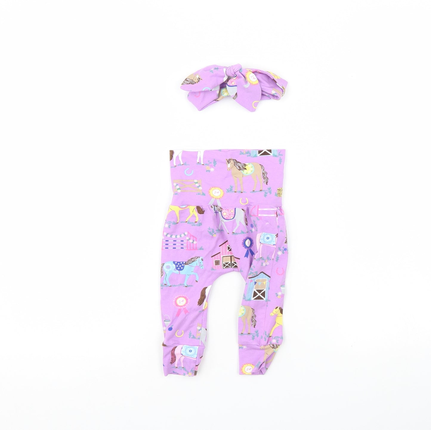 sew mila Girls Purple Spotted  Capri Trousers Size 6-9 Months  - included headband