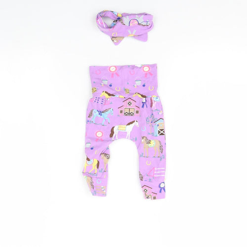 sew mila Girls Purple Spotted  Capri Trousers Size 6-9 Months  - included headband