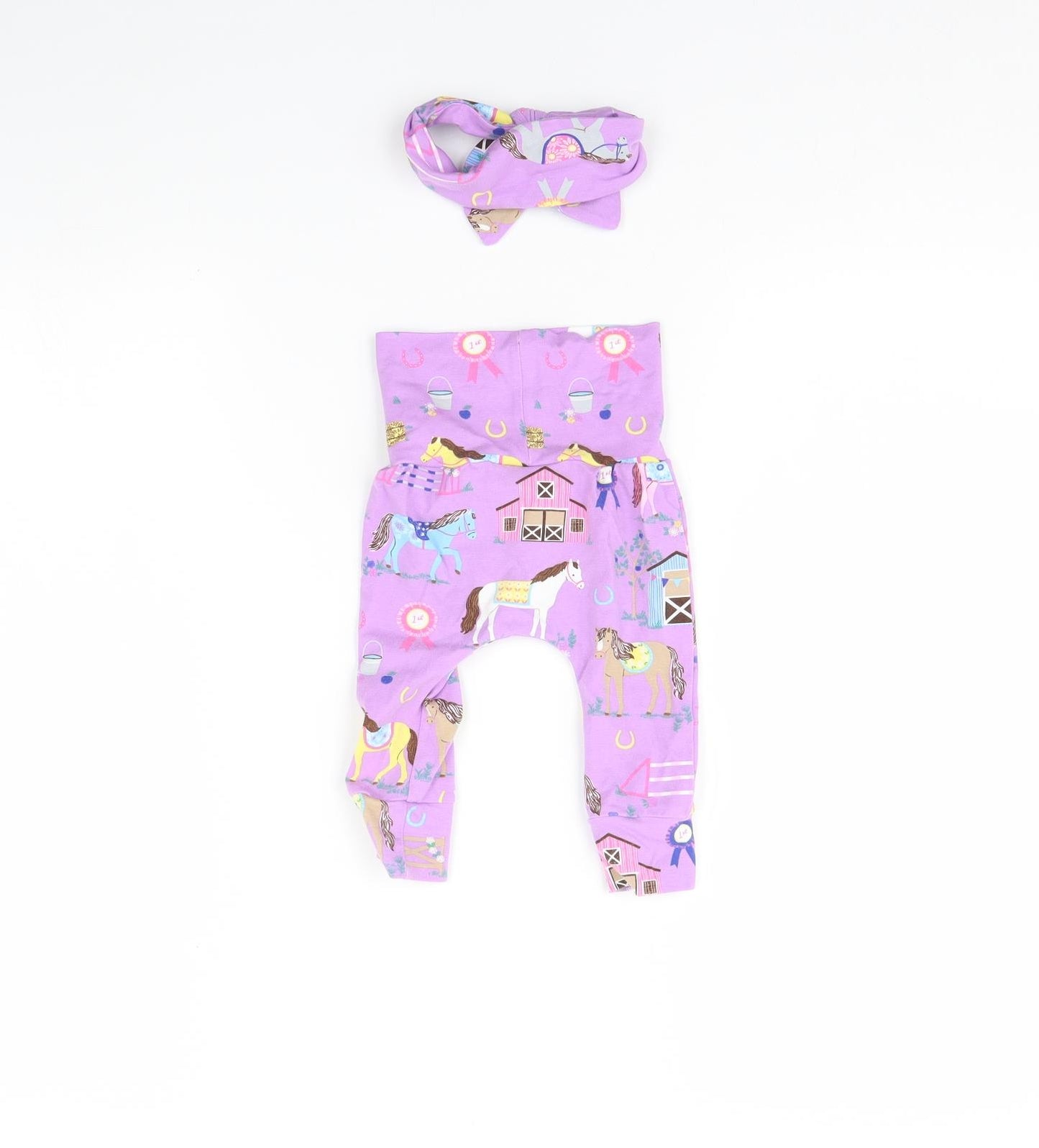 sew mila Girls Purple Spotted  Capri Trousers Size 6-9 Months  - included headband