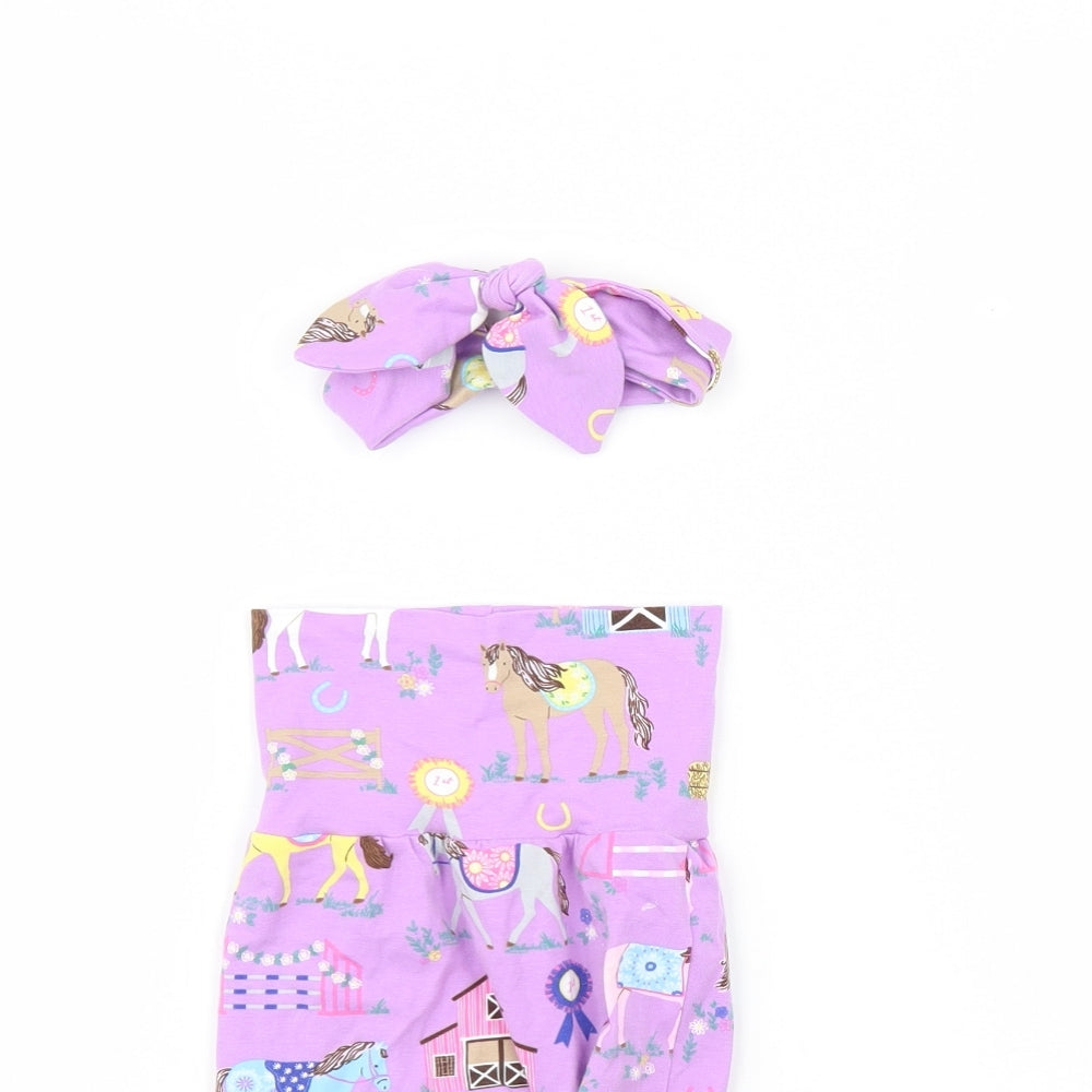 sew mila Girls Purple Spotted  Capri Trousers Size 6-9 Months  - included headband