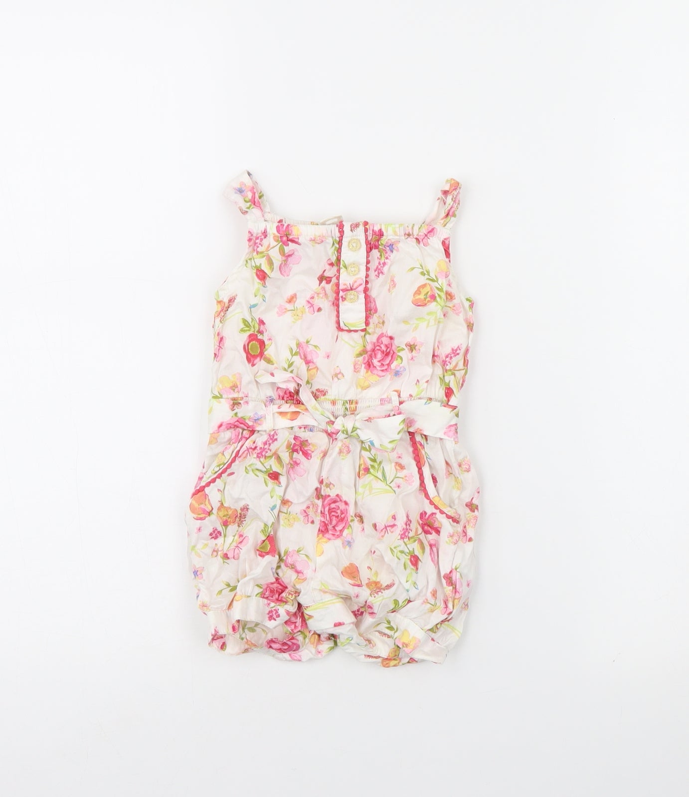 Monsoon Girls Pink Floral  Dungaree One-Piece Size 6-9 Months