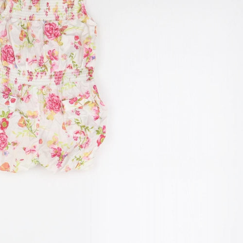 Monsoon Girls Pink Floral  Dungaree One-Piece Size 6-9 Months