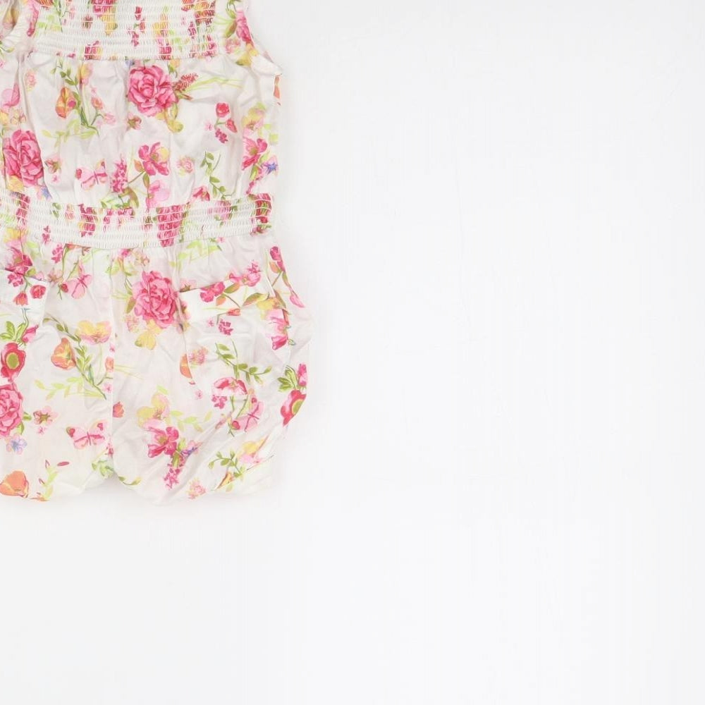 Monsoon Girls Pink Floral  Dungaree One-Piece Size 6-9 Months