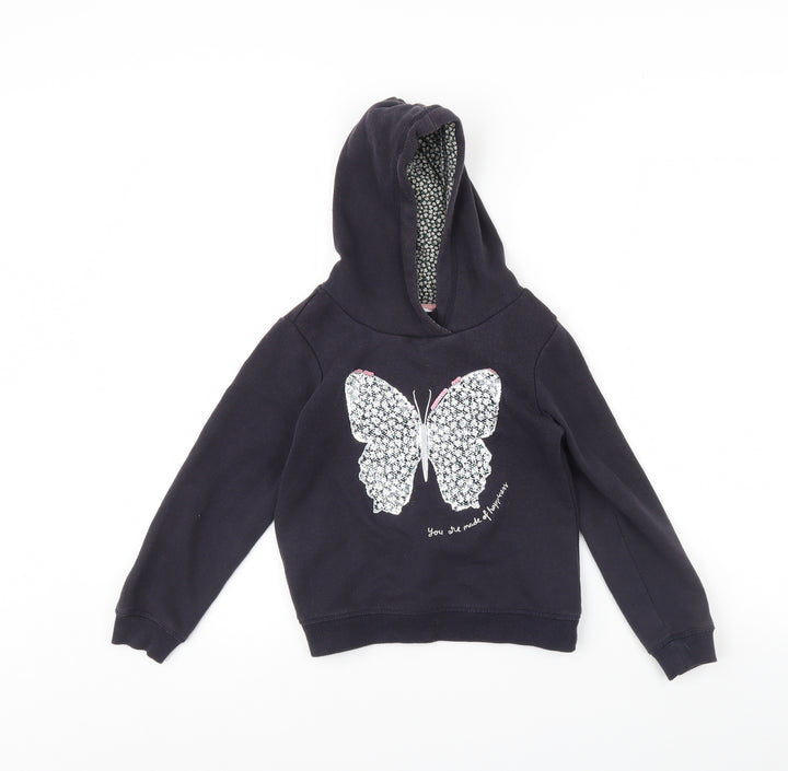 H&M Girls Black Pullover Hoodie Size 7 Years - Butterflies