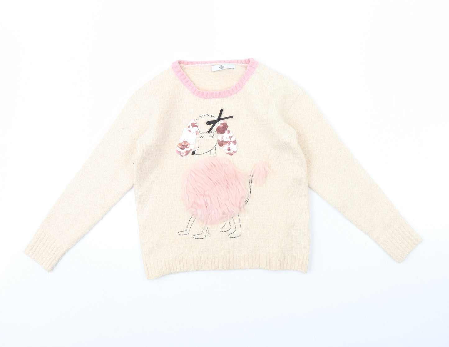m&S Girls Beige   Pullover Jumper Size 10 Years  - dog