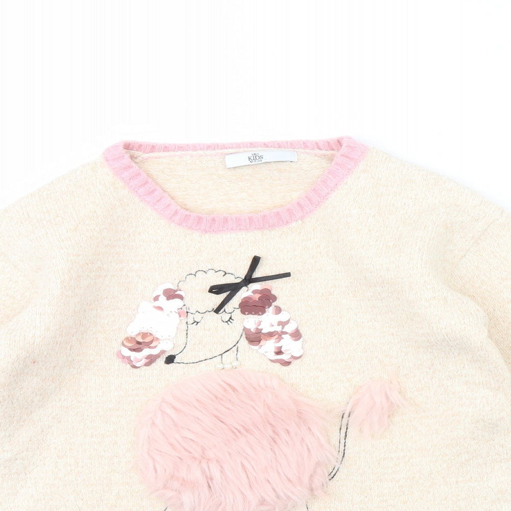 m&S Girls Beige   Pullover Jumper Size 10 Years  - dog