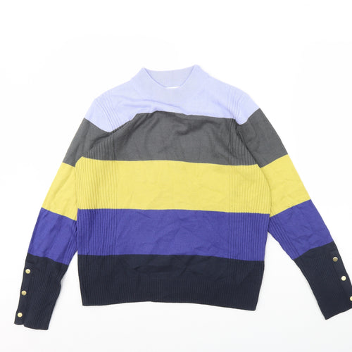 M&s Womens Blue Striped  Pullover Jumper Size 12