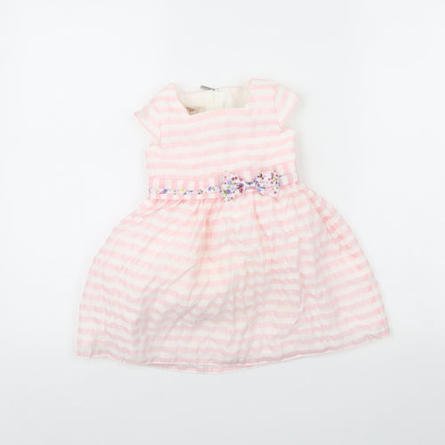 Brums Girls White Striped  Fit & Flare  Size 9-12 Months