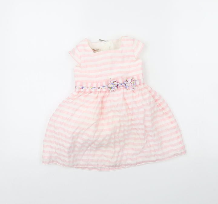 Brums Girls White Striped Fit & Flare Size 9-12 Months