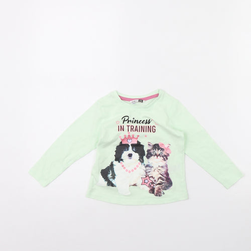 Pep & co Girls Green   Basic T-Shirt Size 9-12 Months  - Cat and Dog
