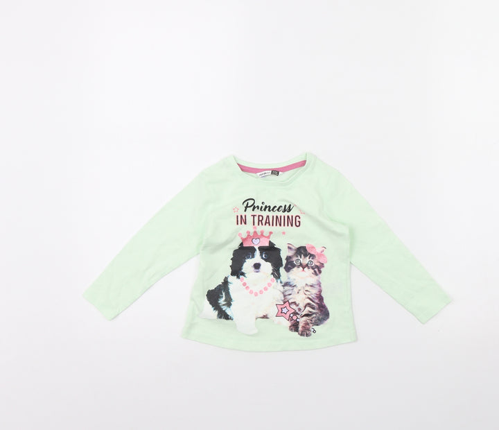 Pep & co Girls Green Basic T-Shirt Size 9-12 Months - Cat and Dog