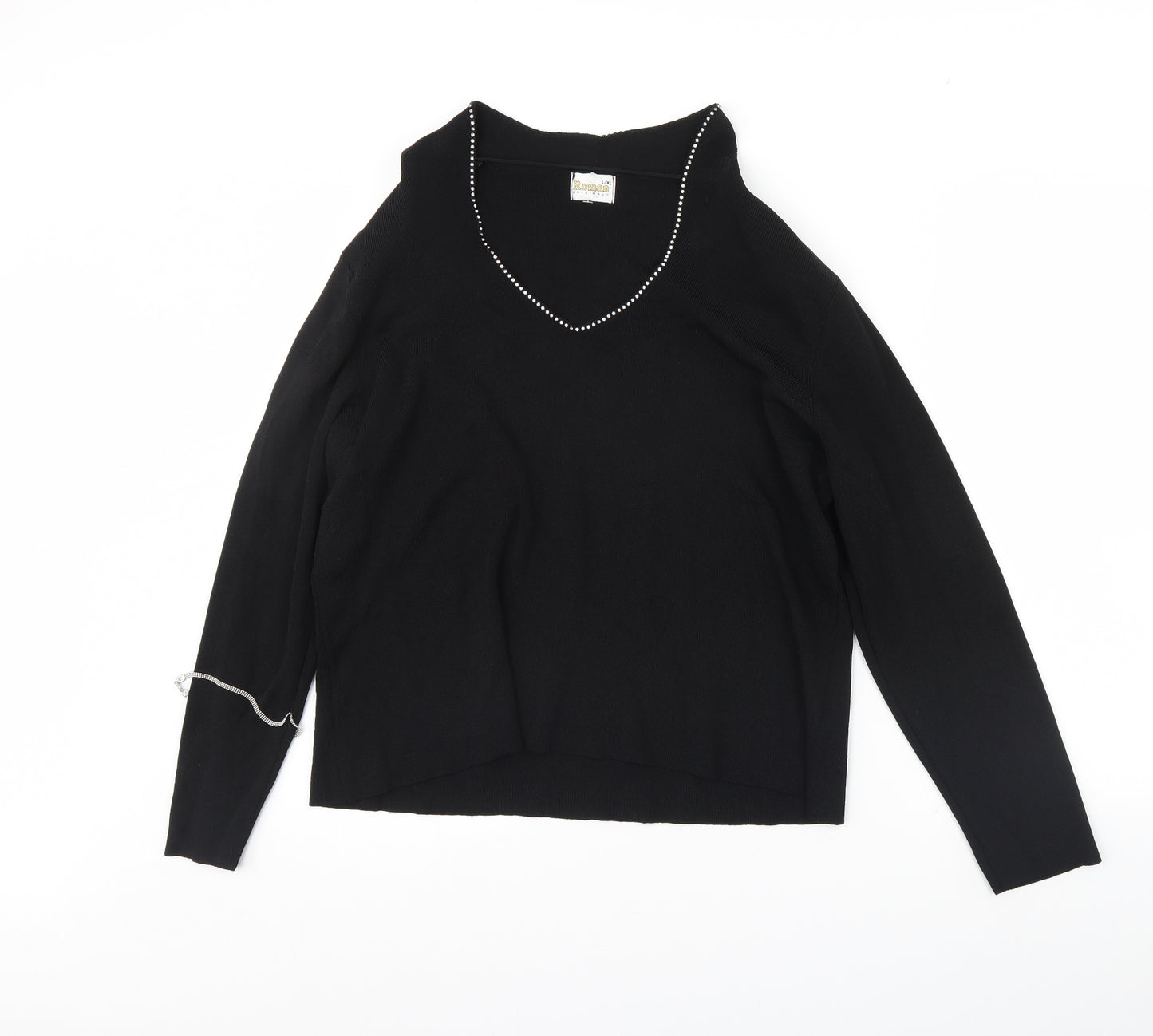 Roman Womens Black   Basic Blouse Size L  - Shoulder Pads
