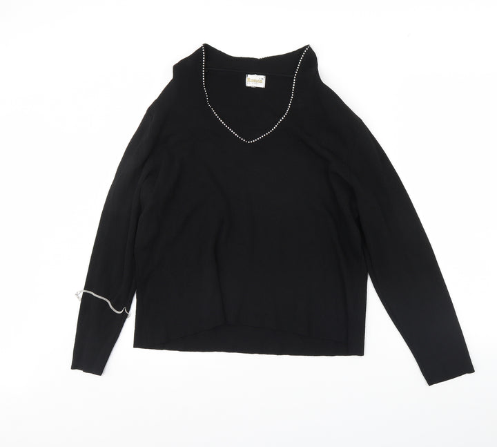 Roman Womens Black   Basic Blouse Size L  - Shoulder Pads