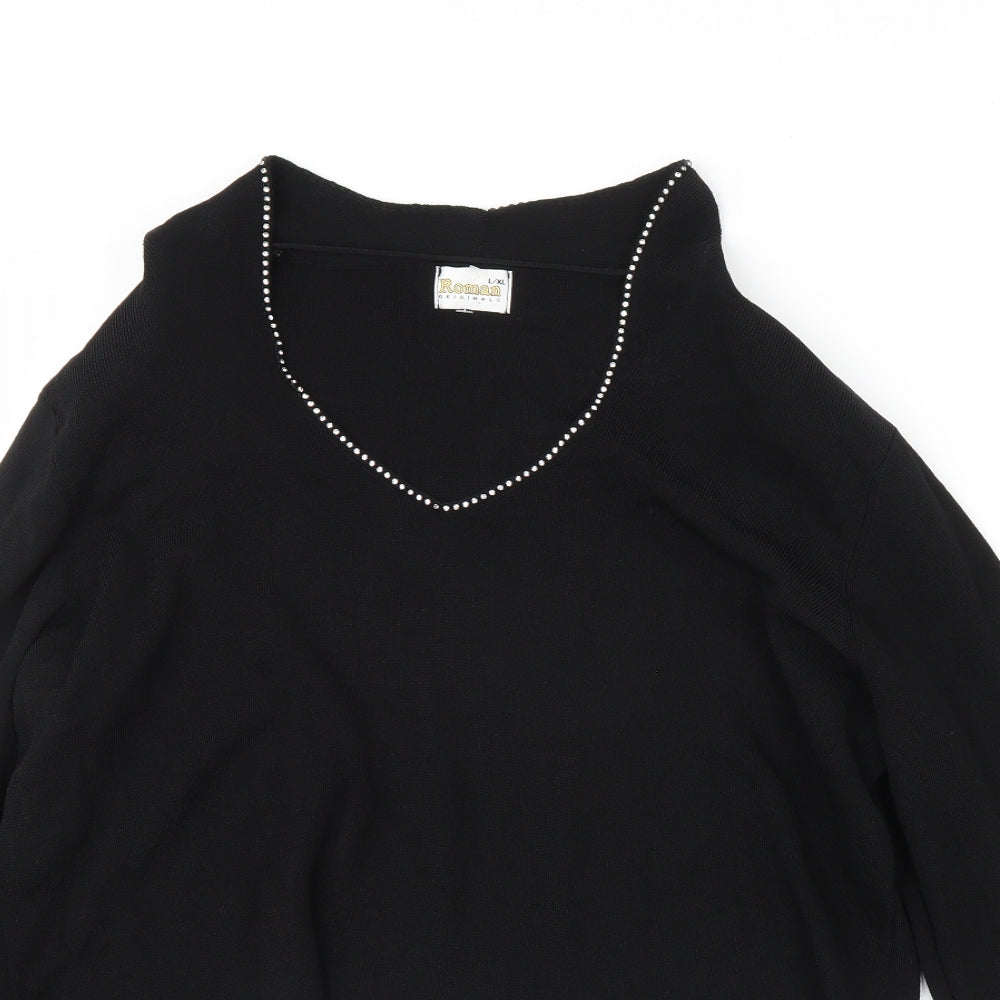 Roman Womens Black   Basic Blouse Size L  - Shoulder Pads