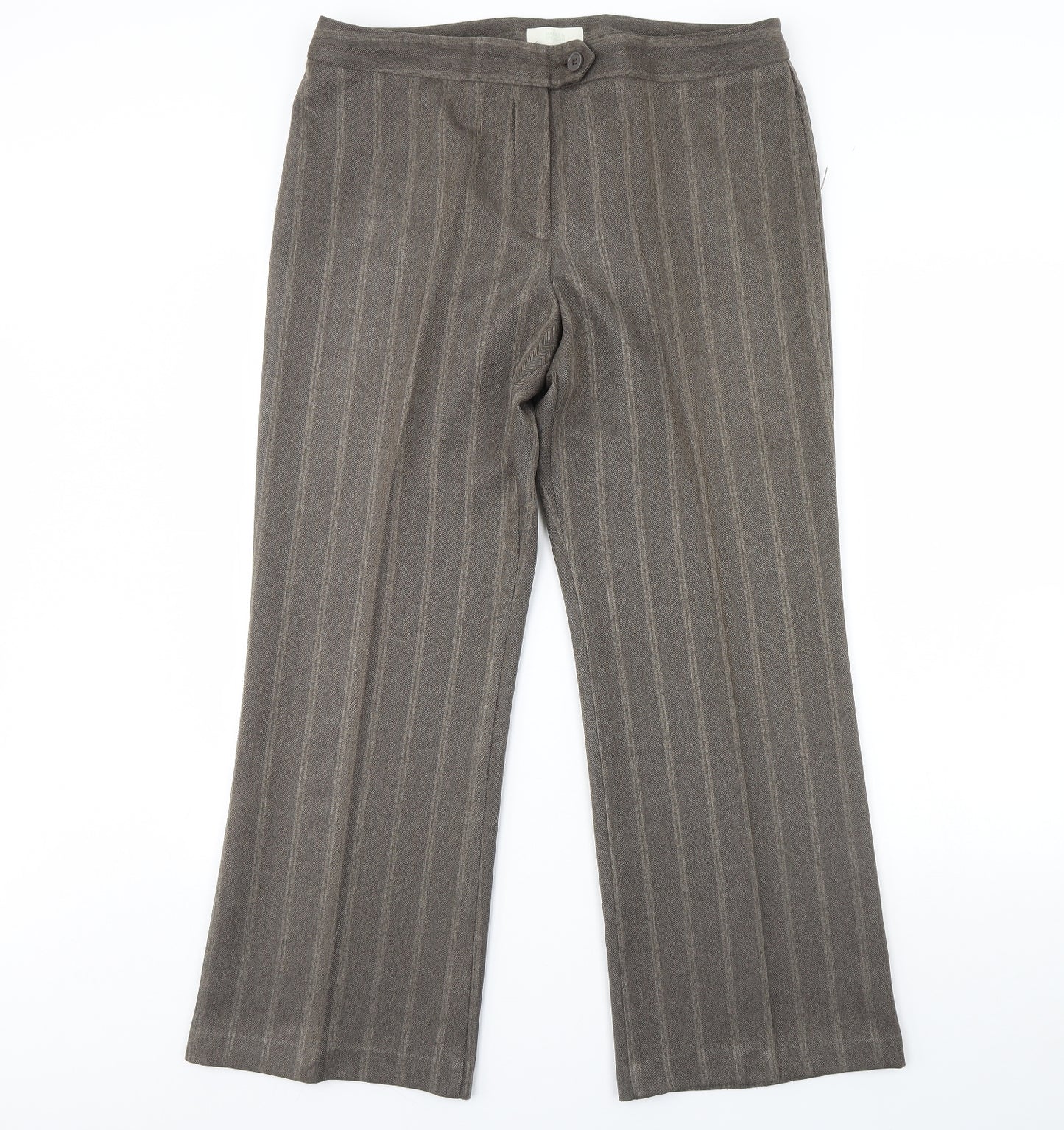 M&S Womens Brown Striped  Trousers  Size 16 L31 in
