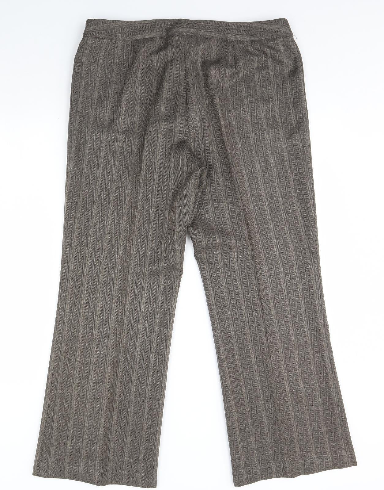 M&S Womens Brown Striped  Trousers  Size 16 L31 in