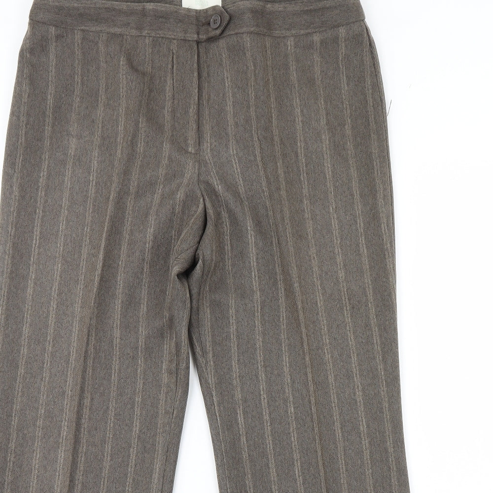 M&S Womens Brown Striped  Trousers  Size 16 L31 in