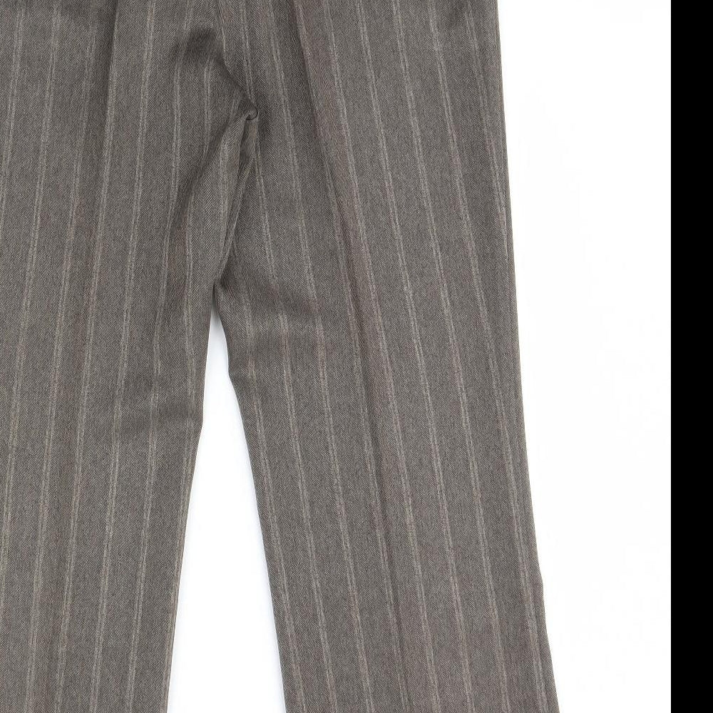 M&S Womens Brown Striped  Trousers  Size 16 L31 in