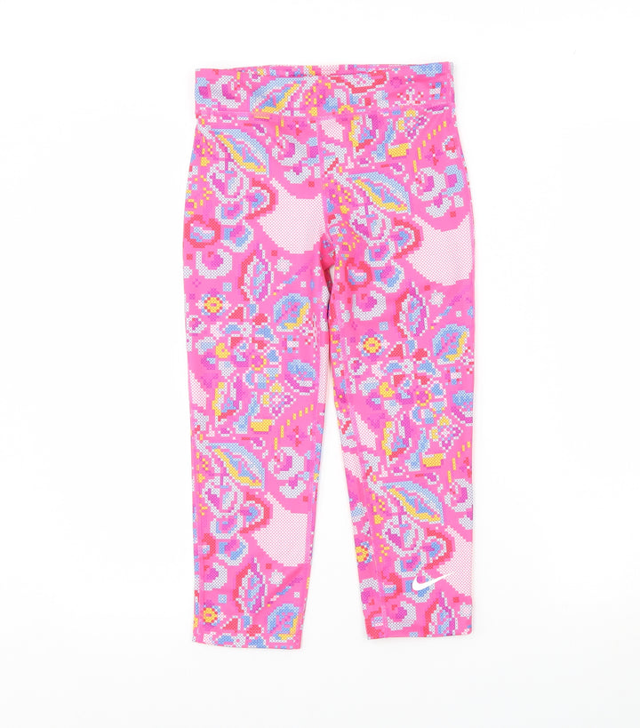 Preworn Girls Pink Geometric  Capri Trousers Size 12 Years