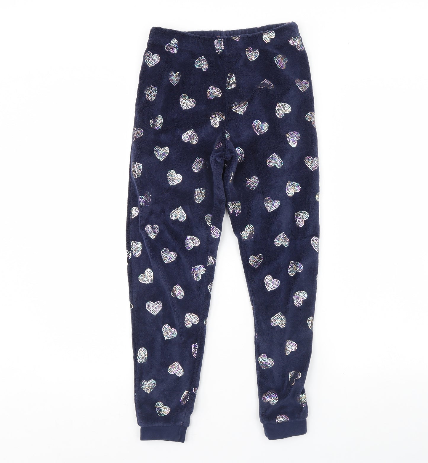 George Girls Blue Spotted Fleece Cami Pyjama Pants Size 9 Years  - Heart Detail