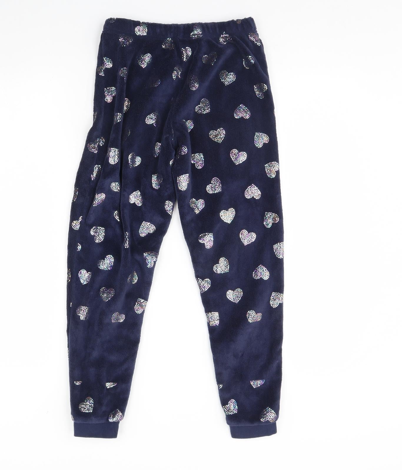 George Girls Blue Spotted Fleece Cami Pyjama Pants Size 9 Years  - Heart Detail