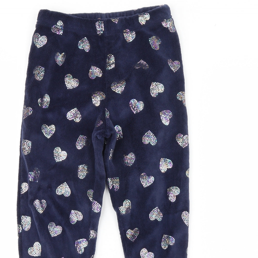 George Girls Blue Spotted Fleece Cami Pyjama Pants Size 9 Years  - Heart Detail