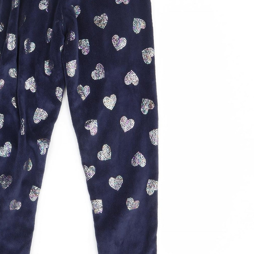 George Girls Blue Spotted Fleece Cami Pyjama Pants Size 9 Years  - Heart Detail