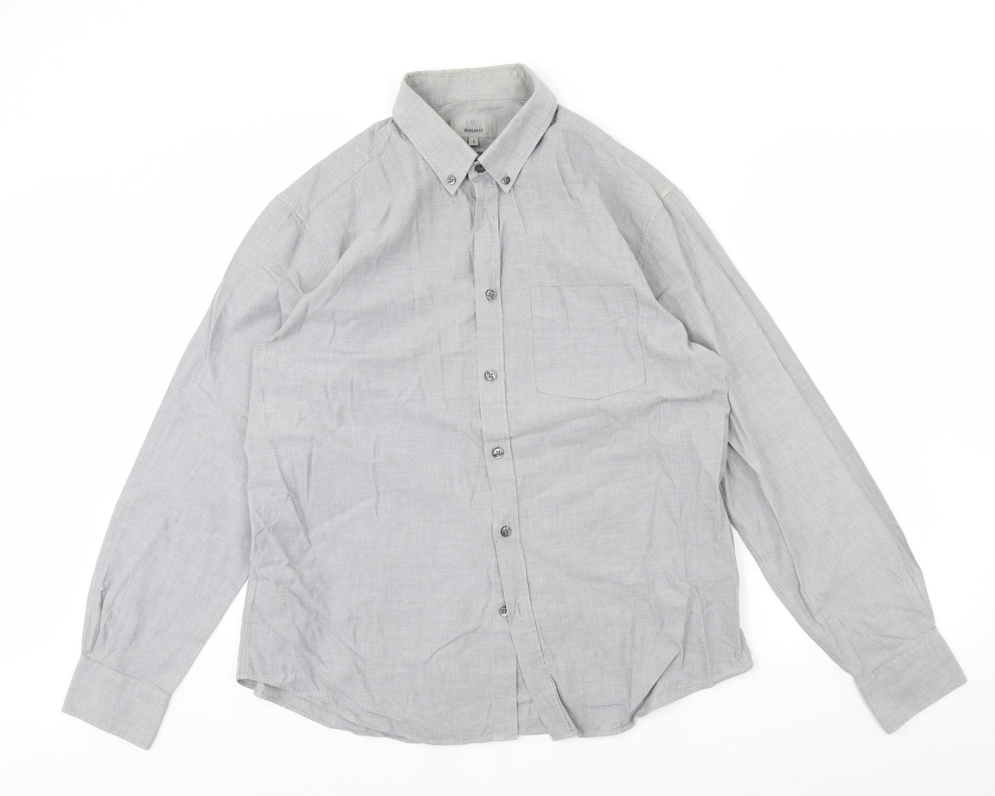 M&s Mens Grey    Dress Shirt Size L