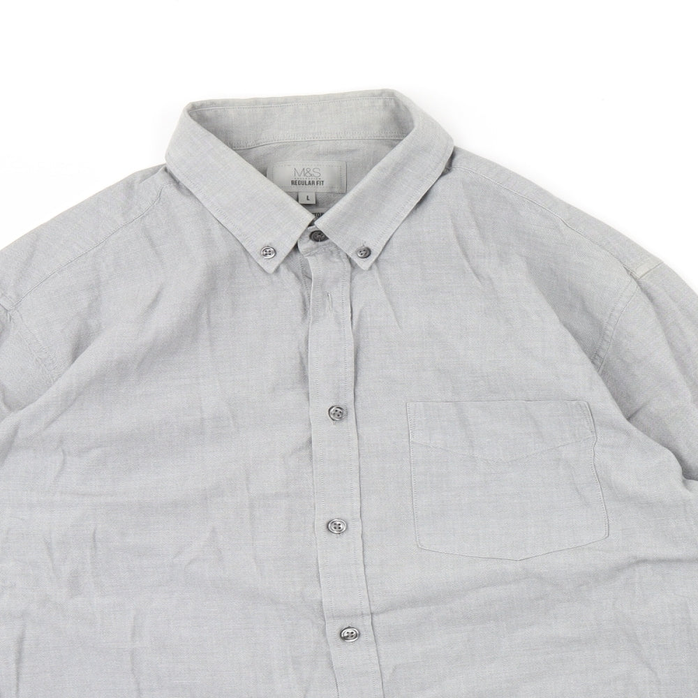 M&s Mens Grey    Dress Shirt Size L