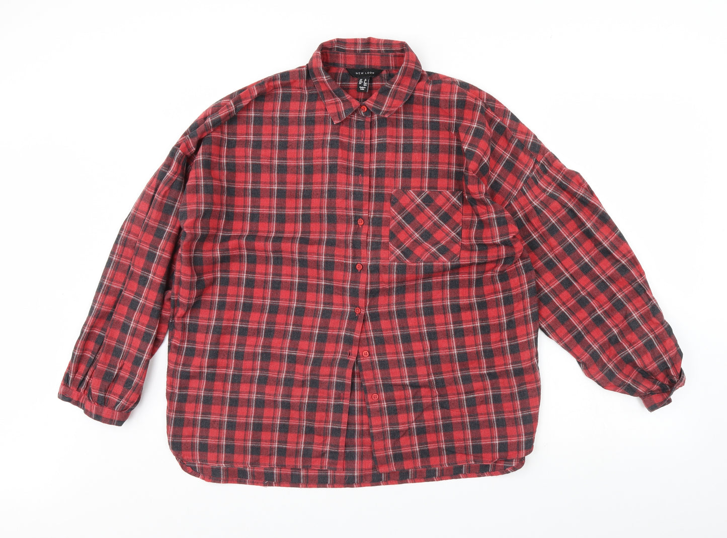 New Look Womens Red Check  Basic Button-Up Size 12