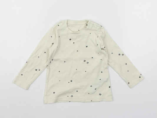 Front view of Marks & Spencer boys’ ivory geometric jersey basic t-shirt, size 12-18, months - stars