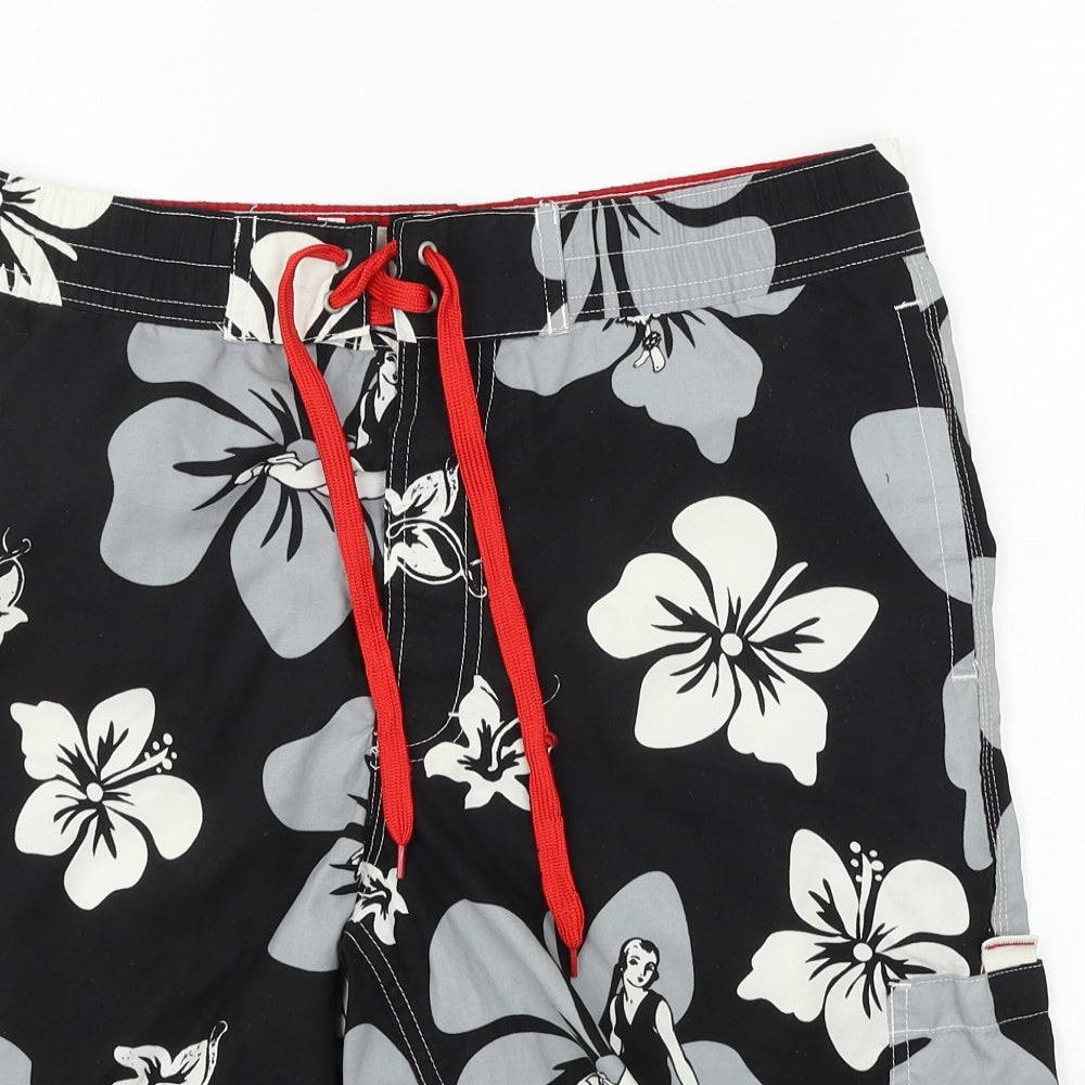 Topman Mens Black Floral  Sweat Shorts Size S