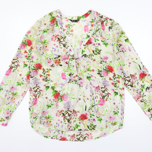 Z&I Womens Ivory Floral  Basic Blouse Size L