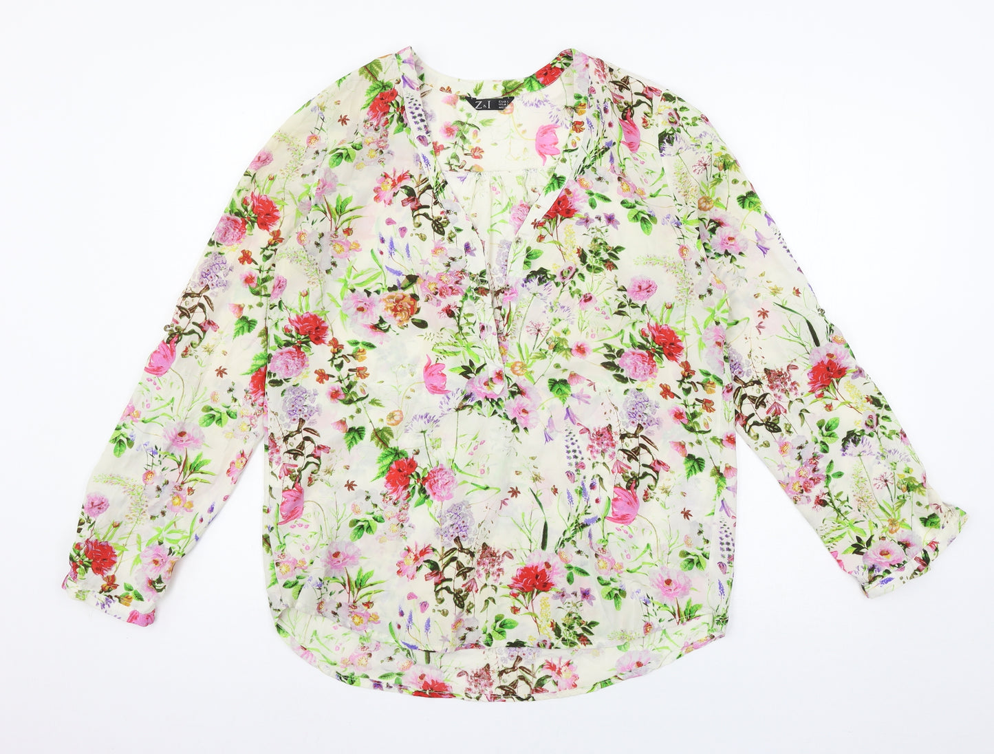 Z&I Womens Ivory Floral  Basic Blouse Size L