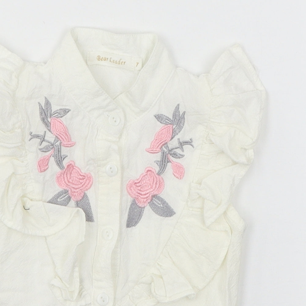 Bear Leader Girls White Floral  Basic Blouse Size 7 Years