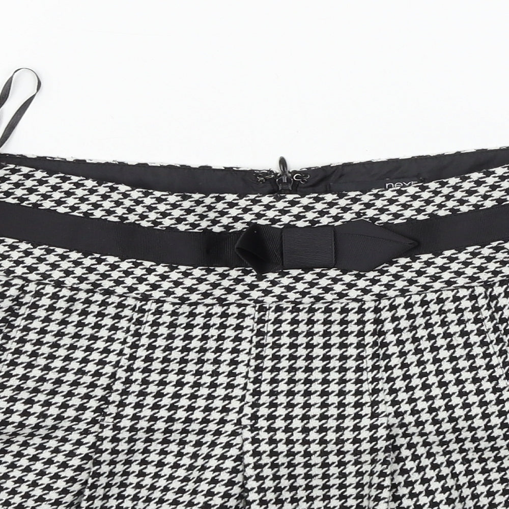 NEXT Womens Black Houndstooth  Pleated Skirt Size 10