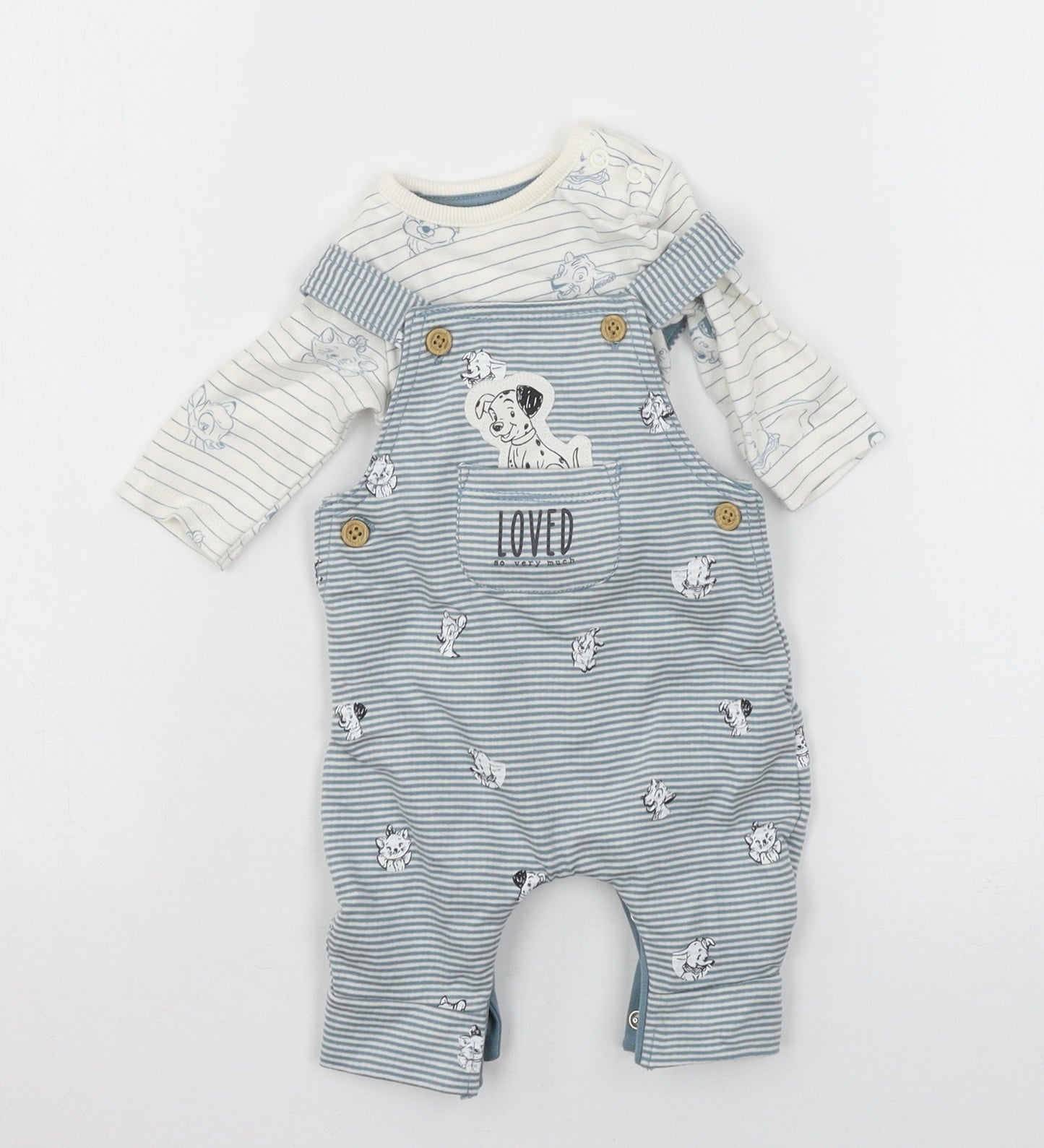 George Boys Blue Striped Jersey Babygrow One-Piece Size Newborn  - 101 Dalmatians