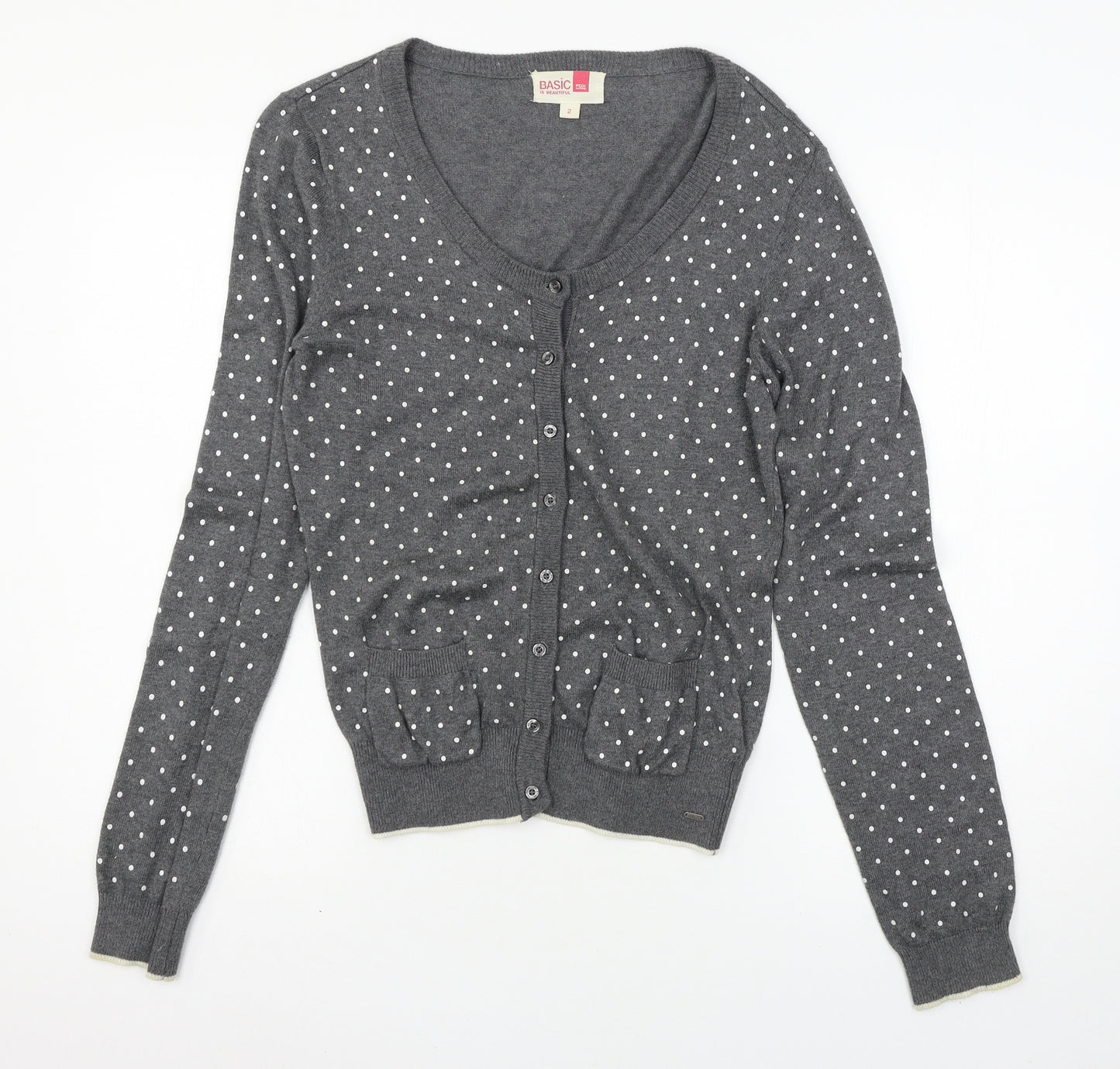 Fox  Womens Grey Polka Dot Knit Cardigan Jumper Size S