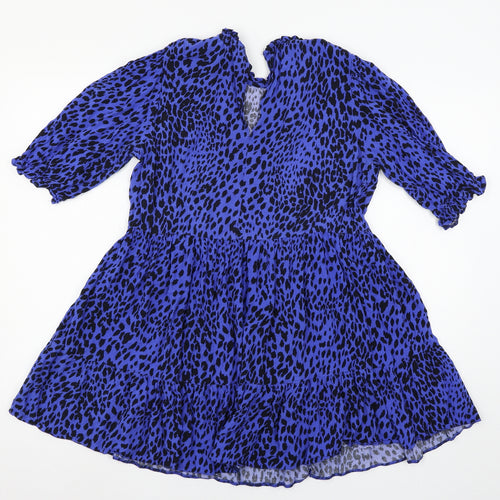 New Look Womens Blue Animal Print Rayon Skater Dress  Size 12
