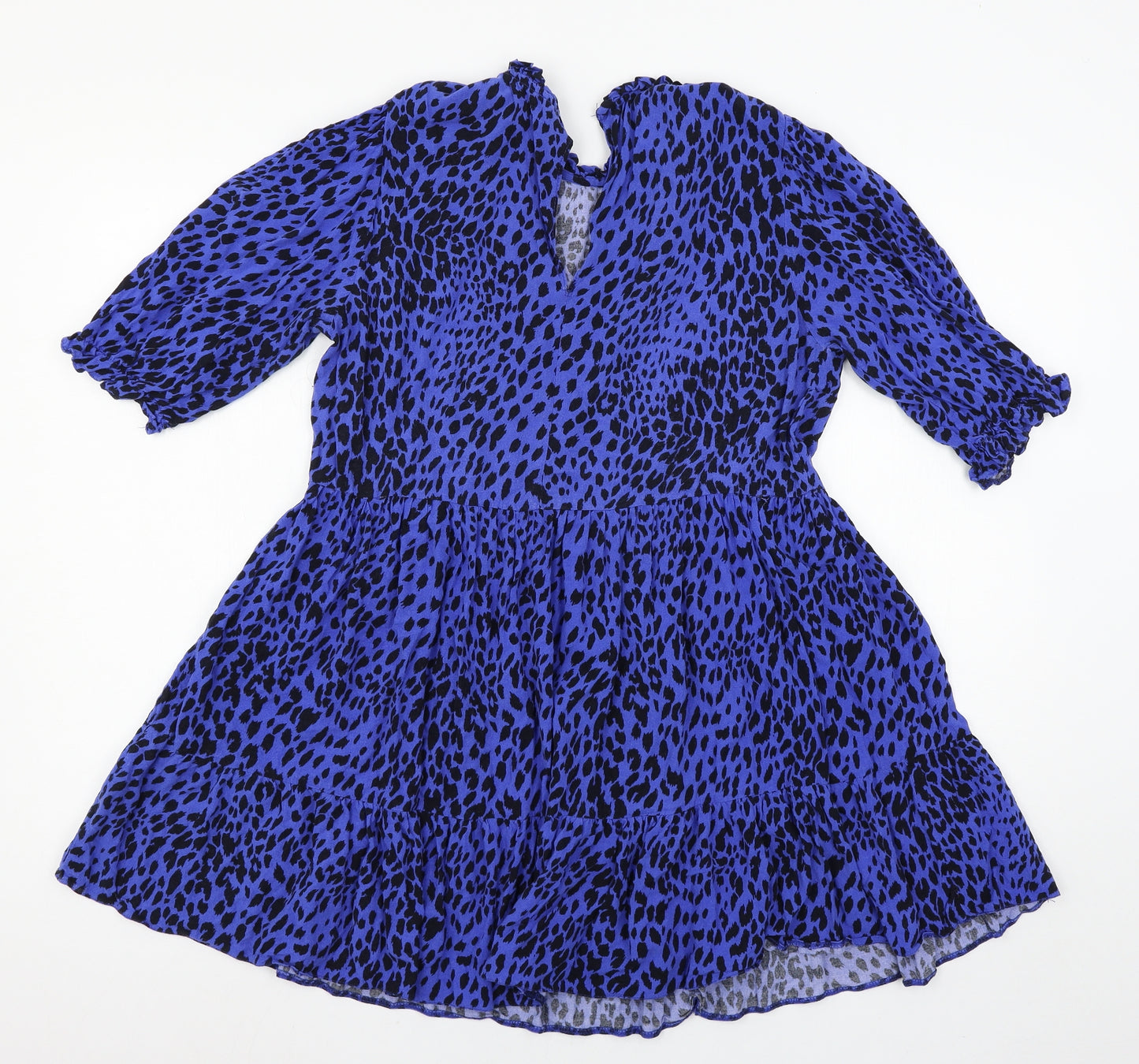 New Look Womens Blue Animal Print Rayon Skater Dress  Size 12