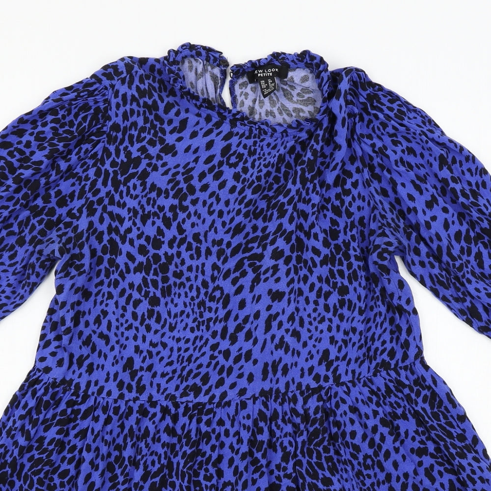 New Look Womens Blue Animal Print Rayon Skater Dress  Size 12