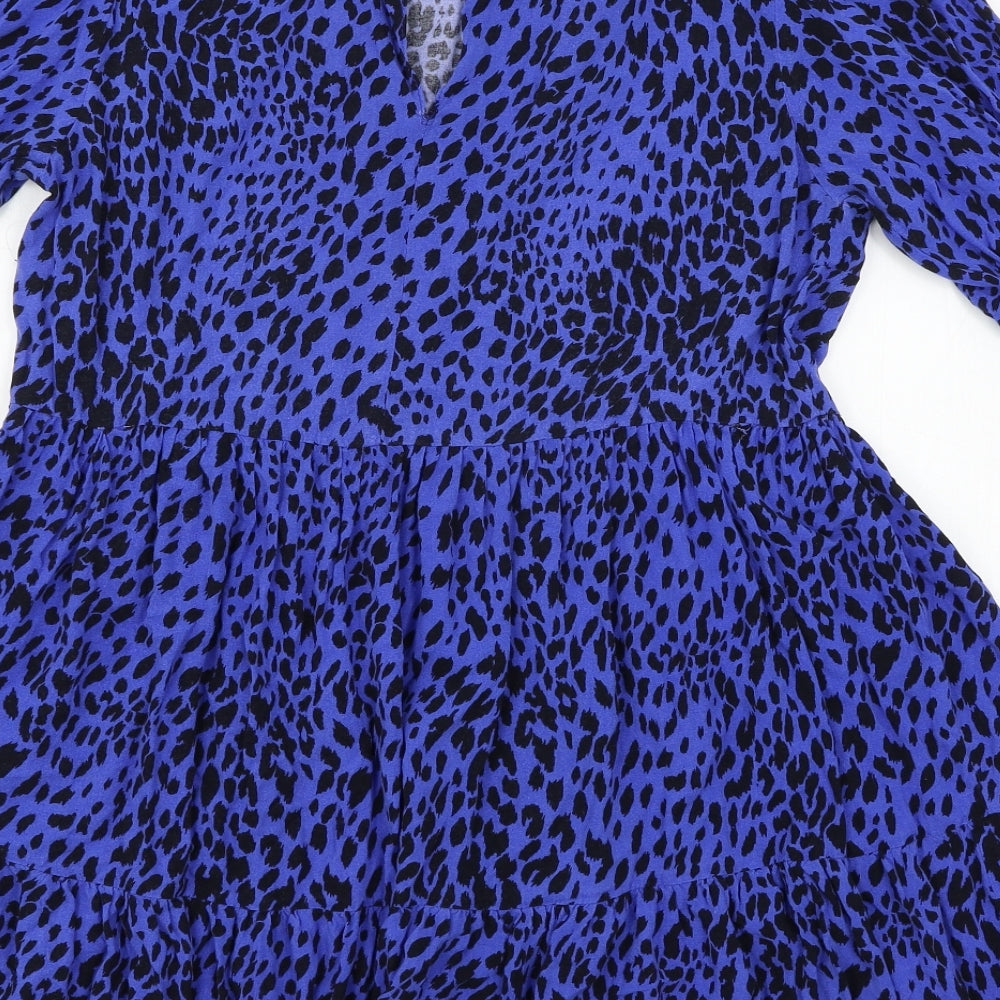 New Look Womens Blue Animal Print Rayon Skater Dress  Size 12