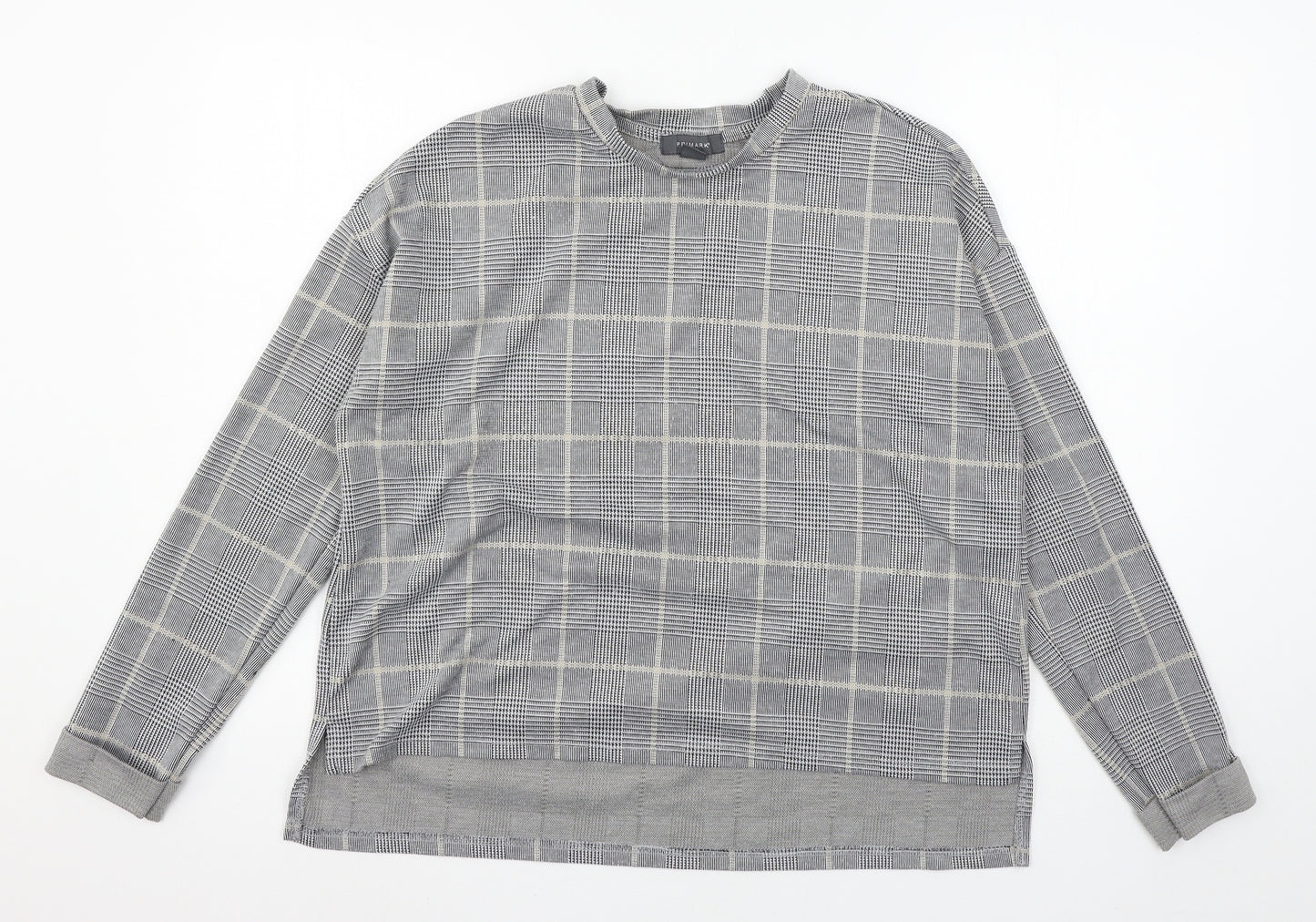 Primark Womens Grey Check Jersey Pullover Sweatshirt Size 12