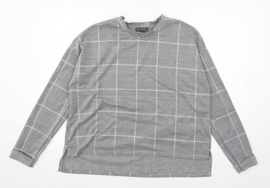 Front view of Primark women’s grey check jersey pullover sweatshirt, size UK 12
