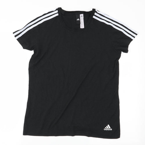 adidas Womens Black Striped  Basic T-Shirt Size 16